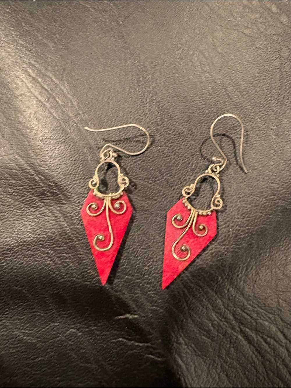 Red Filigree Drop Earrings - Women Jewelry